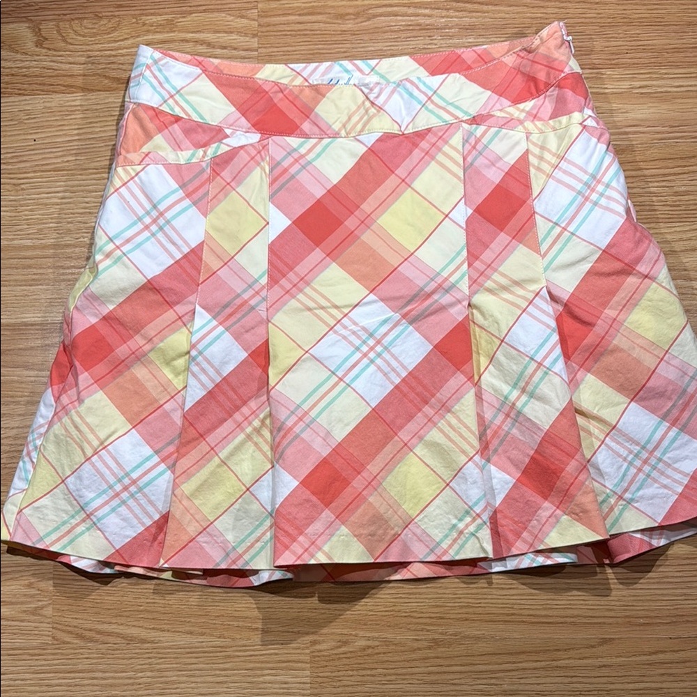 Lady Hagan athletic skort size 2 Plaid A-Line Skirt in Coral and Yellow